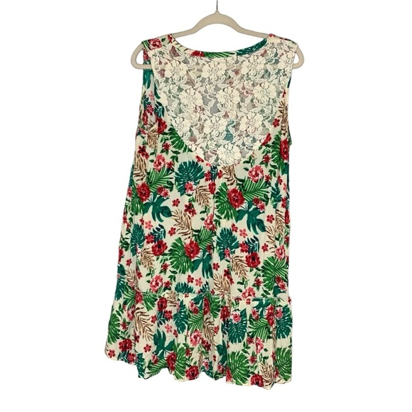 UMGEE green palm and red hibiscus floral print sundress with lace back. Size L - Picture 2 of 9